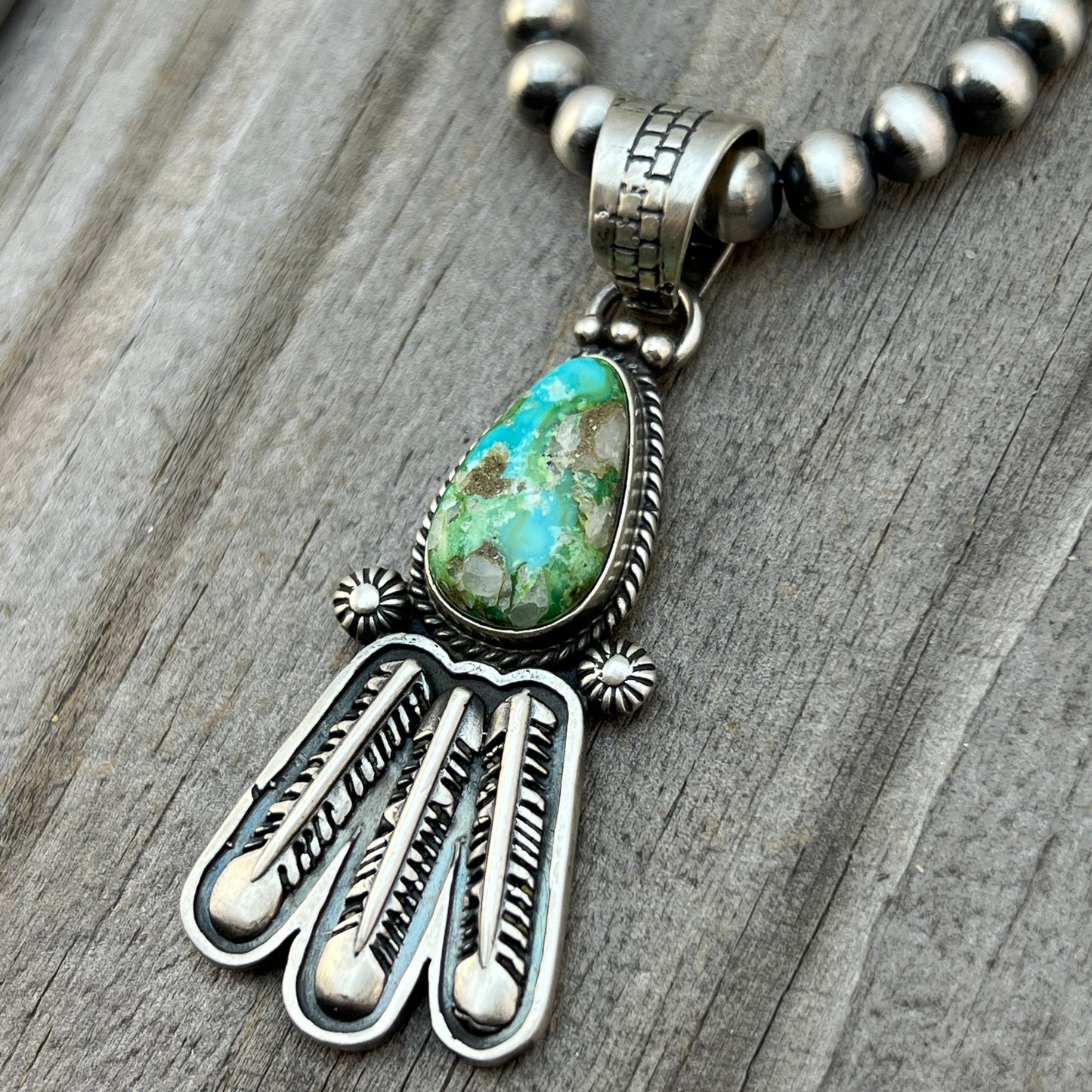18" Sonoran Turquoise necklace sterling silver 6mm bead Verley Betone Navajo 777