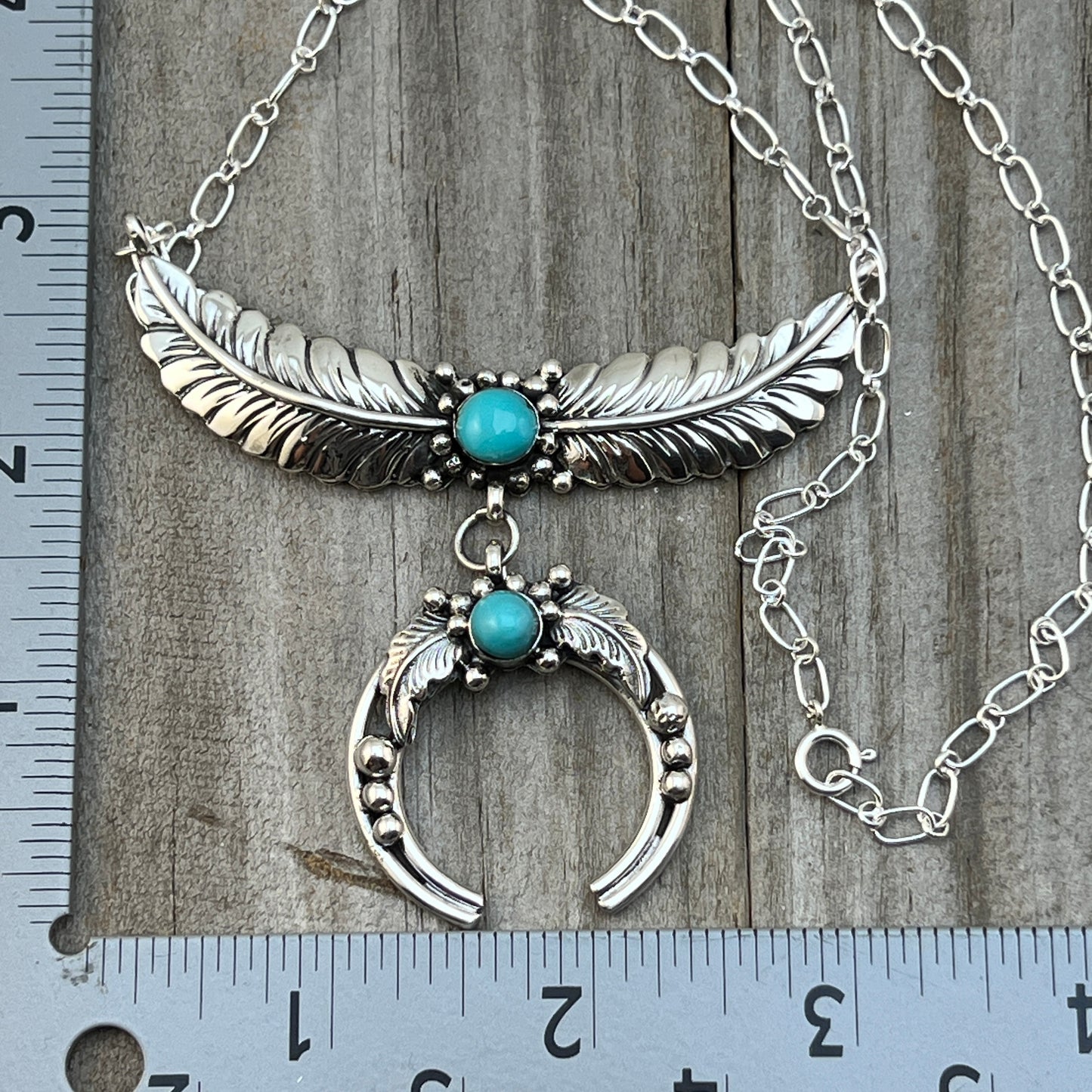 Real 925 sterling silver Campitos Turquoise Naja Floral Bar Necklace Light Blue Turquoise 831