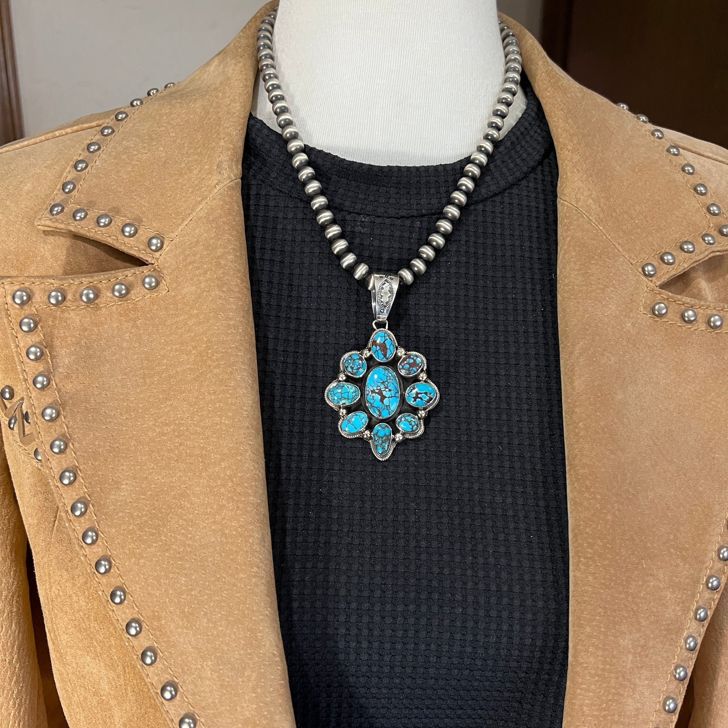Egyptian Turquoise sterling silver Cluster pendant 1 Navajo Kathleen Livingston