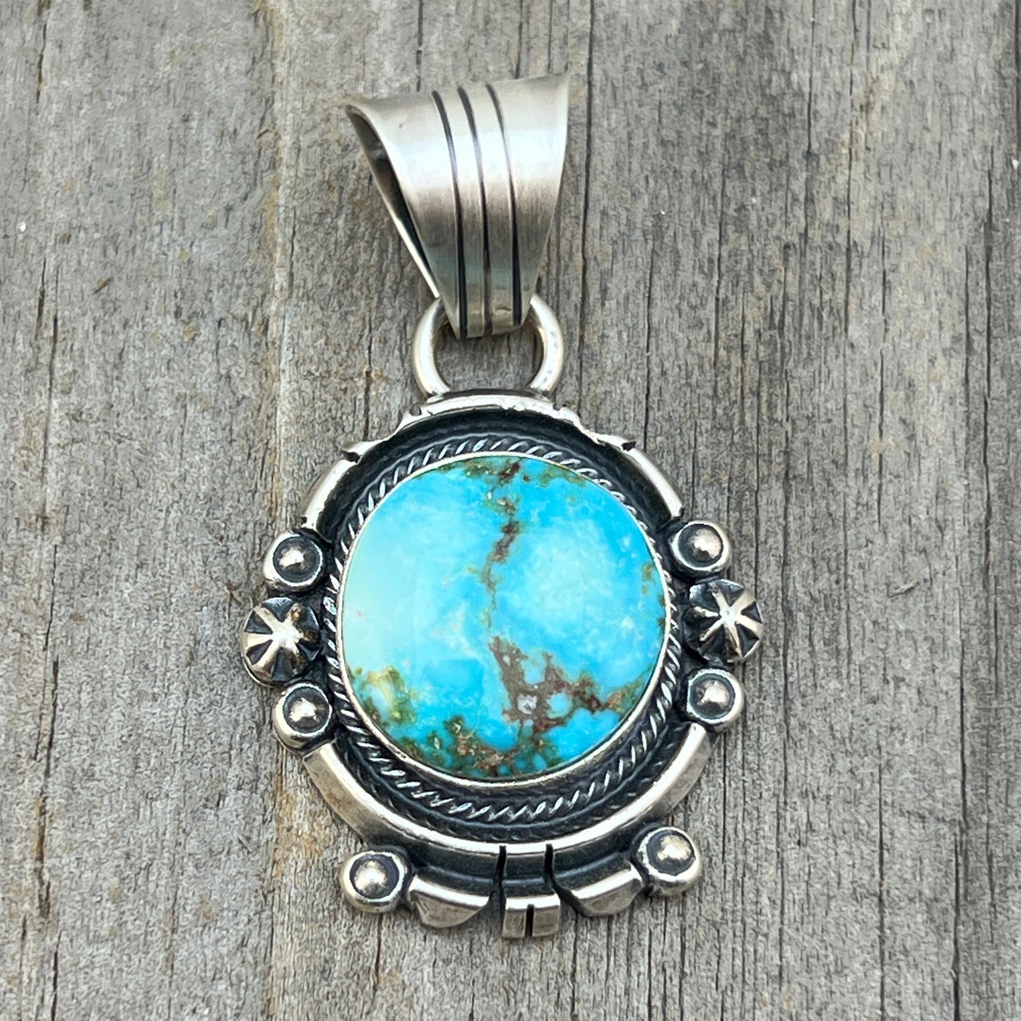 Kingman Turquoise pendant sterling silver Marita Benally Navajo 733