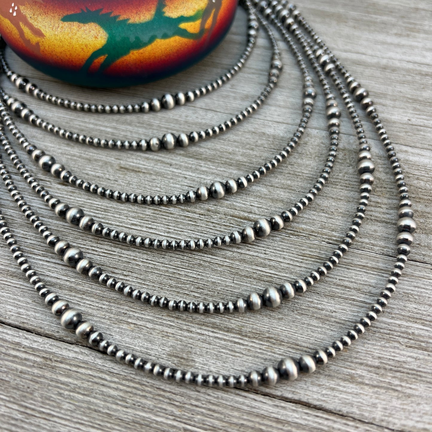 Real 925 Sterling Silver Bead Necklace, 3mm - 6mm graduated, Oxidized Silver, Classic Western Jewelry, small beads, Southwest Pearls