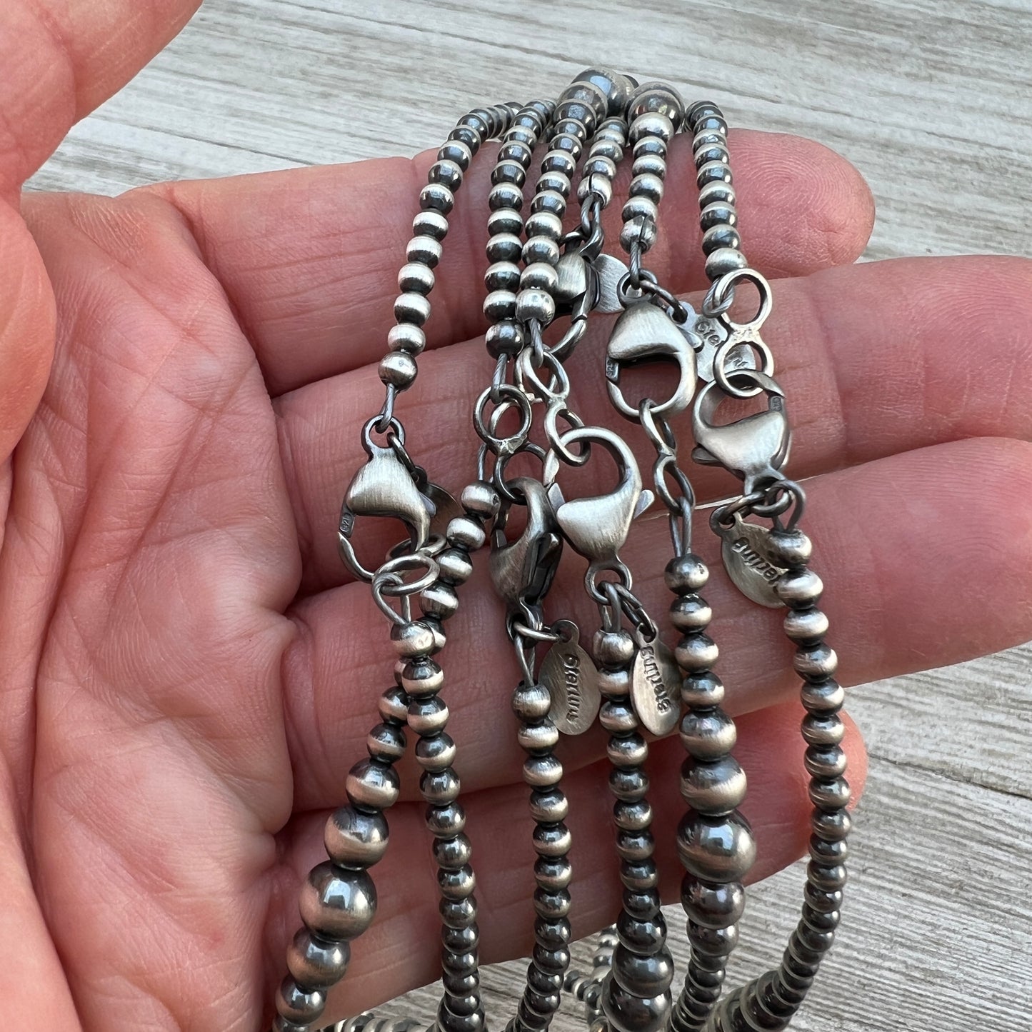 Real 925 Sterling Silver Bead Necklace, 3mm - 6mm graduated, Oxidized Silver, Classic Western Jewelry, small beads, Southwest Pearls