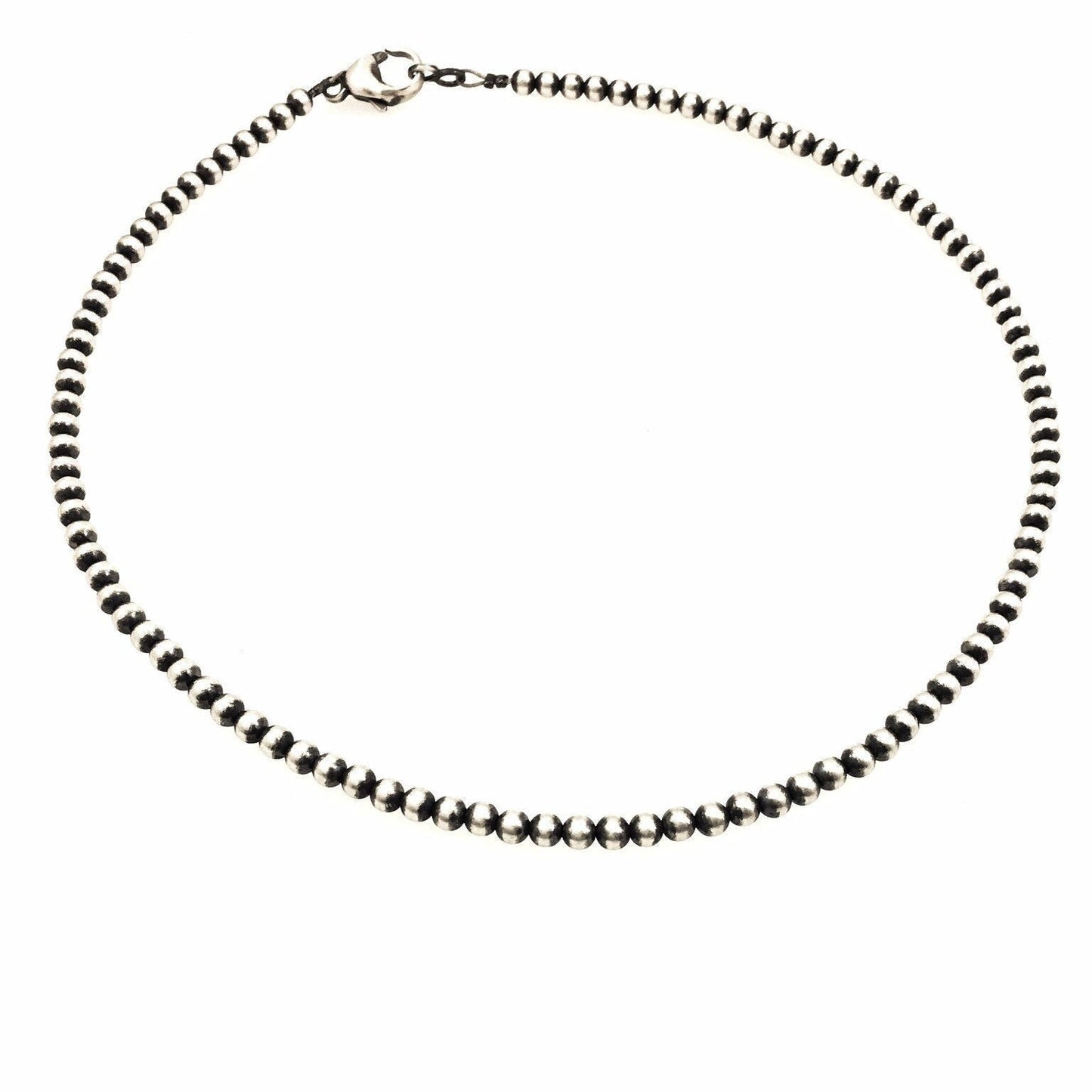Real 925 4mm Oxidized Sterling Silver Bead Necklace Classic Western Southwest Pearl necklace