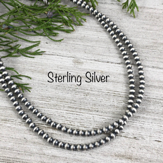 Real 925 4mm Oxidized Sterling Silver Bead Necklace Classic Western Southwest Pearl necklace