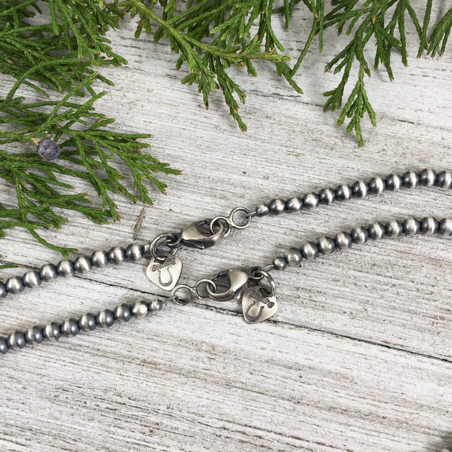 Real 925 4mm Oxidized Sterling Silver Bead Necklace Classic Western Southwest Pearl necklace
