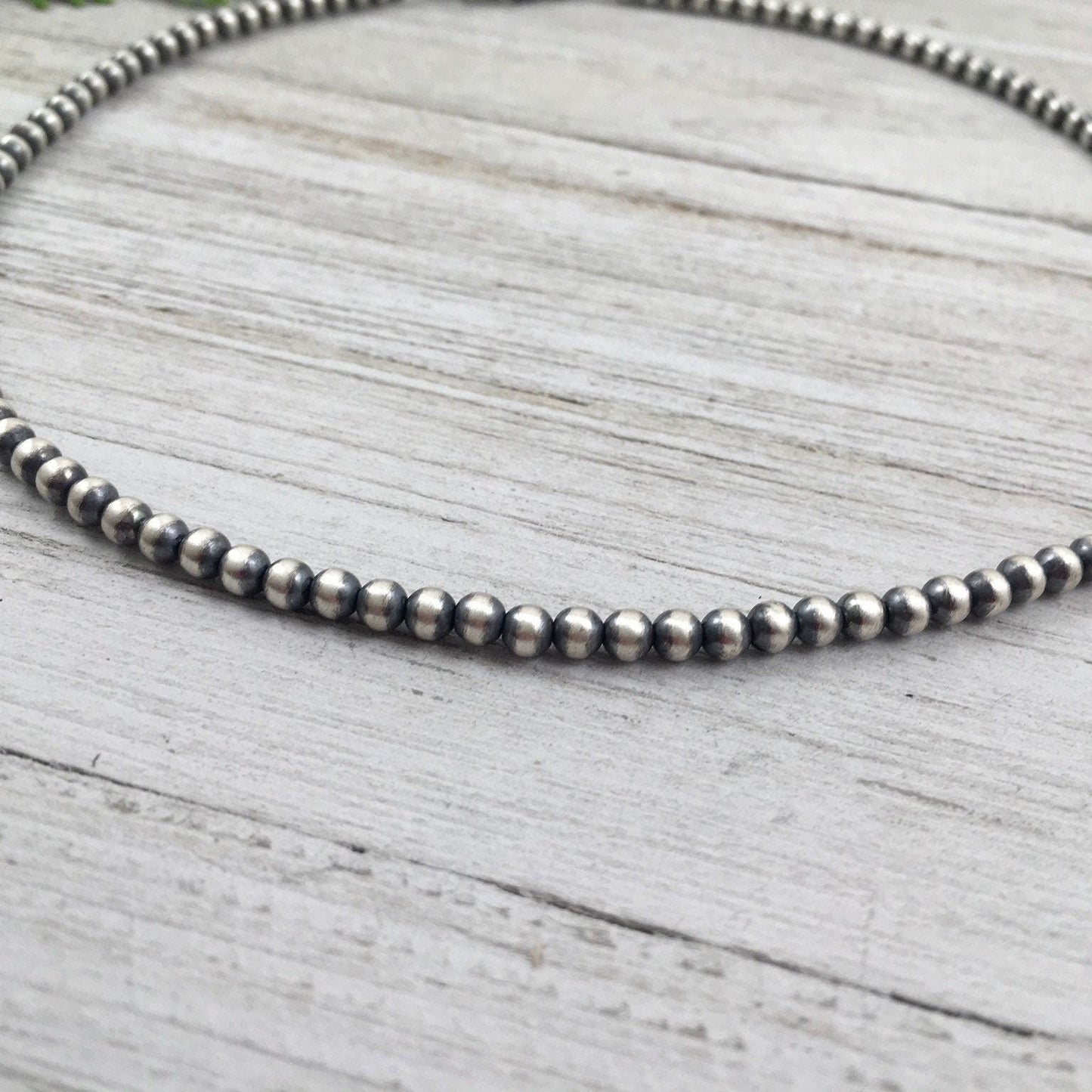 Real 925 4mm Oxidized Sterling Silver Bead Necklace Classic Western Southwest Pearl necklace