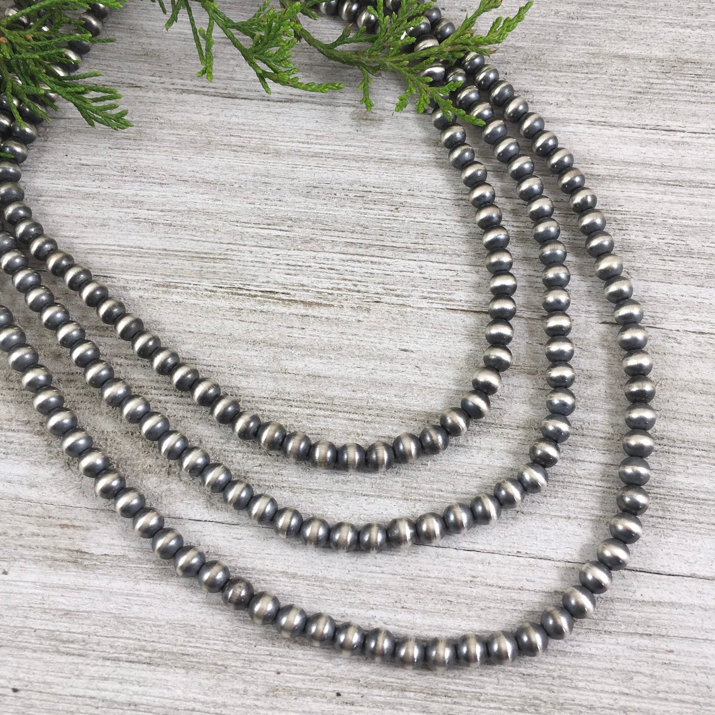 Real 925 6mm Sterling Silver Bead, Necklace, Oxidized Sterling Silver, Classic Western Jewelry, small beads, Southwest Pearls