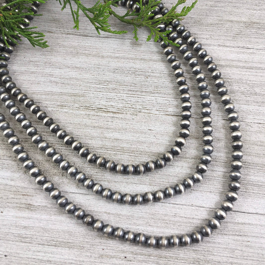 Real 925 6mm Sterling Silver Bead, Necklace, Oxidized Sterling Silver, Classic Western Jewelry, small beads, Southwest Pearls