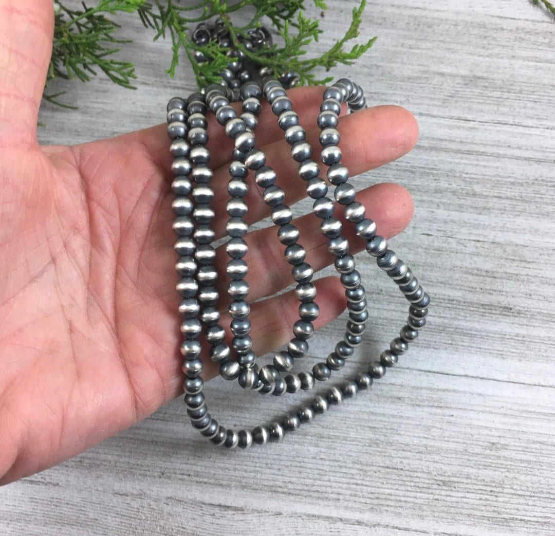 Real 925 6mm Sterling Silver Bead, Necklace, Oxidized Sterling Silver, Classic Western Jewelry, small beads, Southwest Pearls