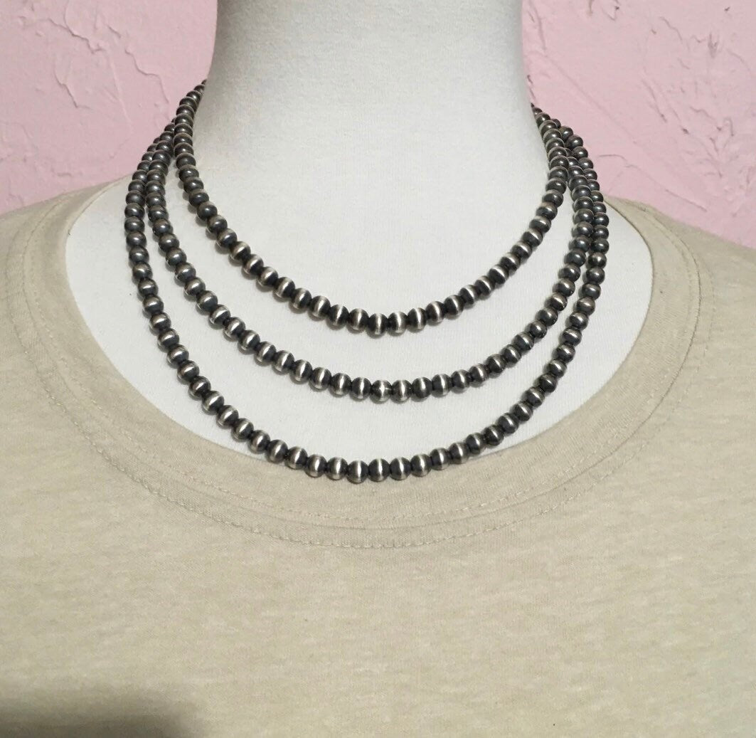 Real 925 6mm Sterling Silver Bead, Necklace, Oxidized Sterling Silver, Classic Western Jewelry, small beads, Southwest Pearls