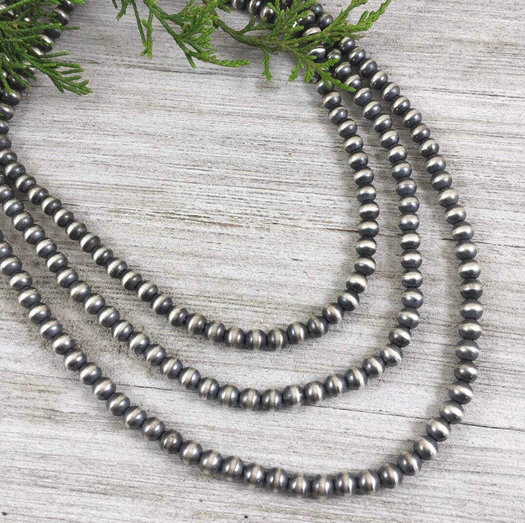 Real 925 6mm Sterling Silver Bead, Necklace, Oxidized Sterling Silver, Classic Western Jewelry, small beads, Southwest Pearls