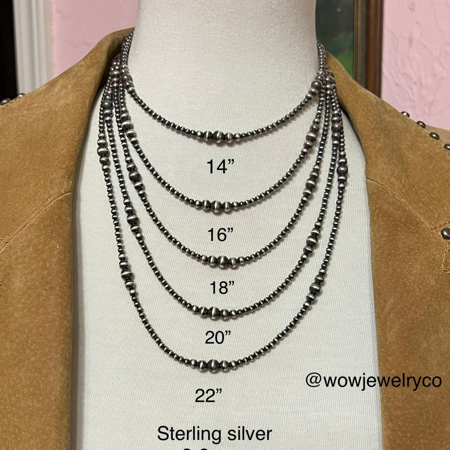Real 925 Sterling Silver Bead Necklace, 3mm - 6mm graduated, Oxidized Silver, Classic Western Jewelry, small beads, Southwest Pearls