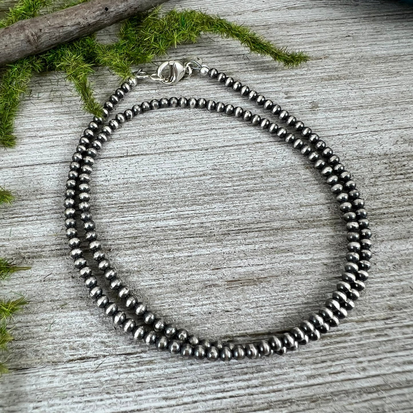 Real 925 3mm sterling silver oxidized small bead southwest pearls necklace choker