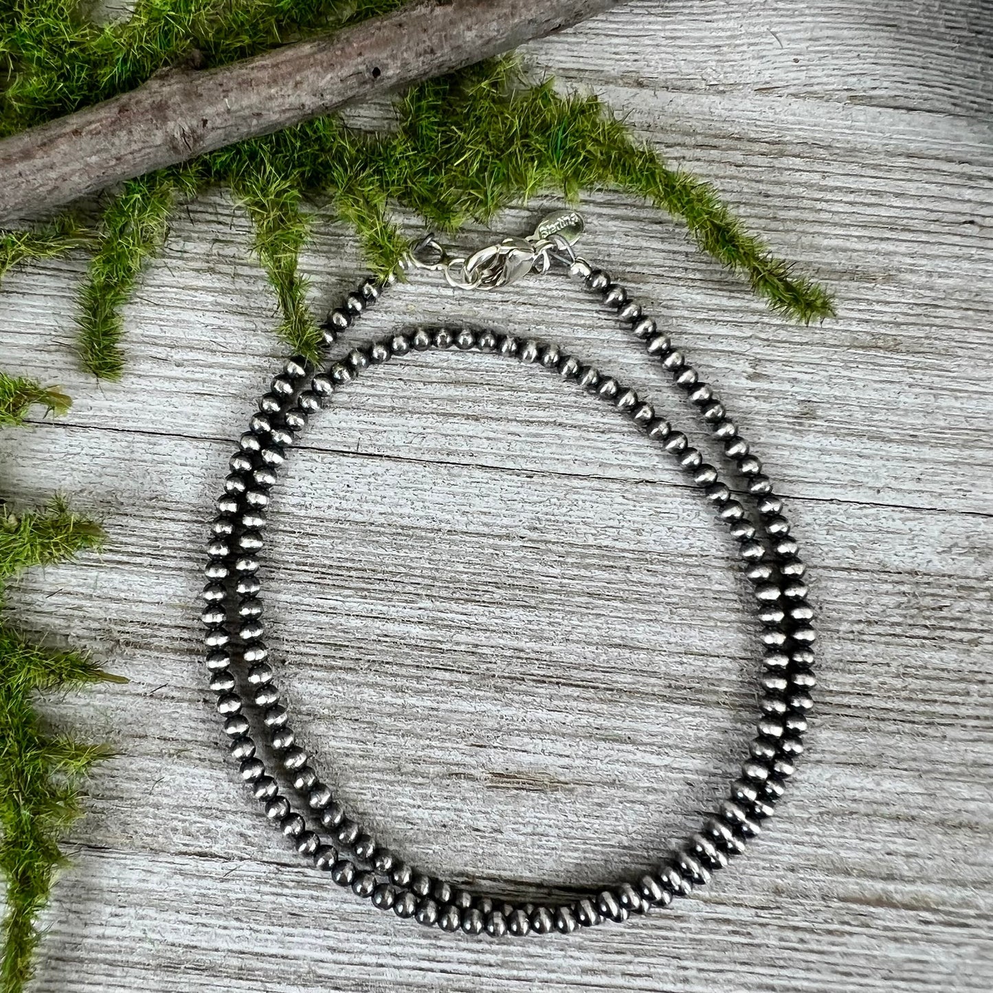 Real 925 3mm sterling silver oxidized small bead southwest pearls necklace choker