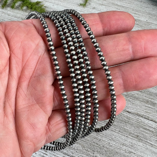 Real 925 3mm sterling silver oxidized small bead southwest pearls necklace choker